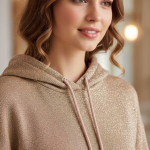 Milly Gold Shimmer Glitter Hoodie Sweatshirt Large